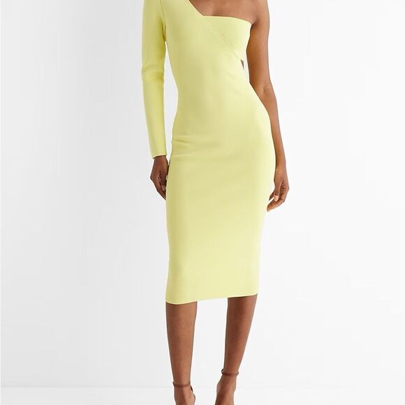 Express | NWT One Shoulder Long Sleeve Cutout Midi Sweater Dress Size Small - Picture 6 of 8